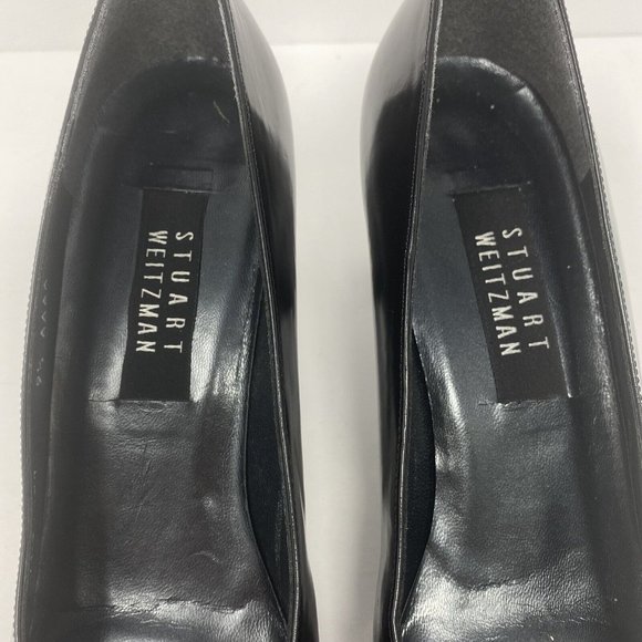 Stuart Weitzman 9.5 AAA 90's Square Toe Pumps Narrow Black Patent Metallic Heel - Picture 7 of 10